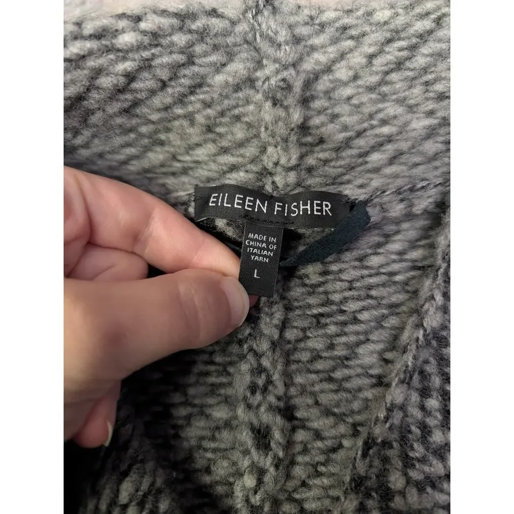 Eileen Fisher Organic Wool/Alpaca Tweed Short Coat w/Stand up Collar Grey Large